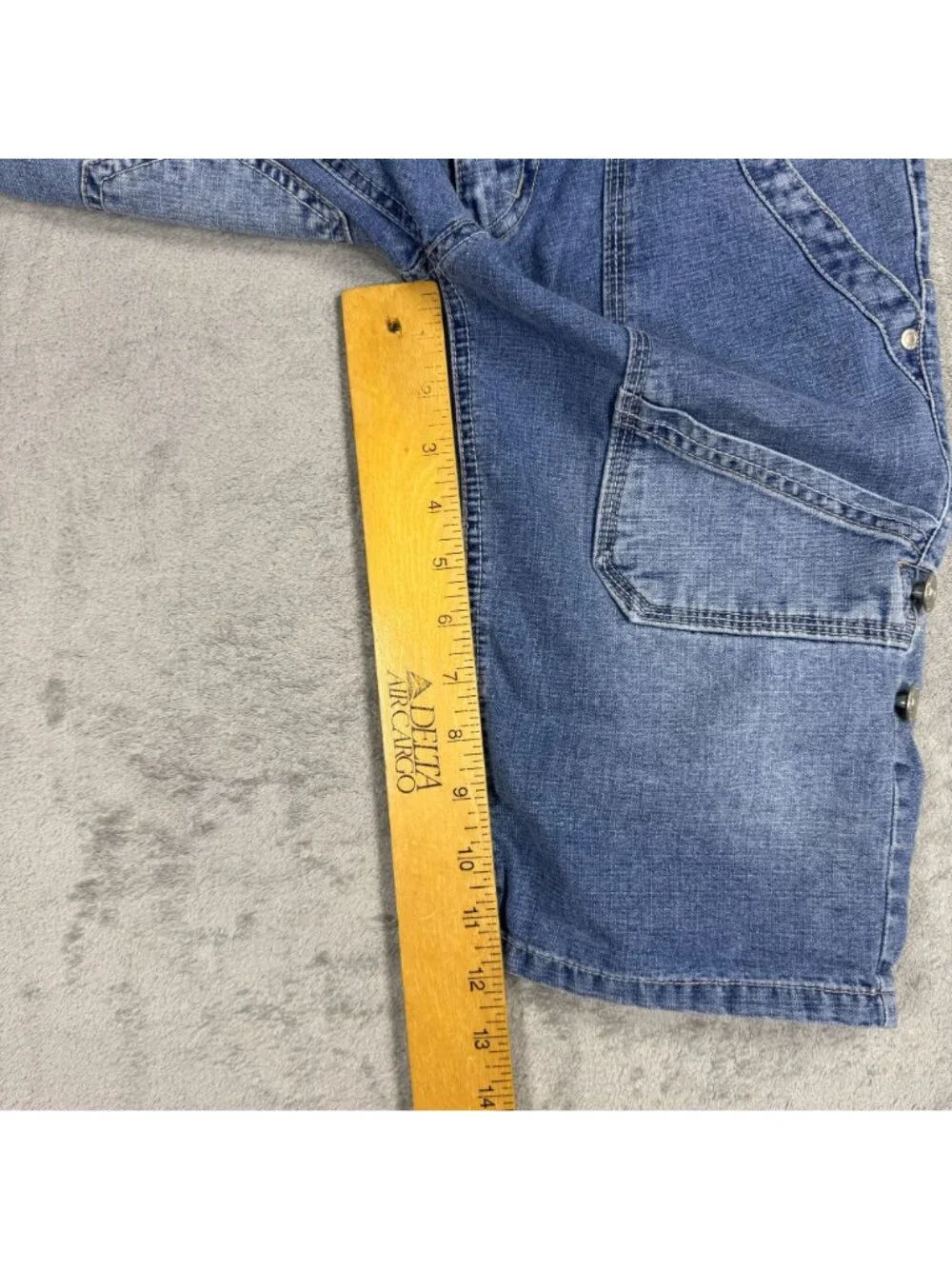 Y2K 2000s Ultra Low Rise Jorts Womens 3 Roll-Up Denim Bermuda Shorts Grunge Blue
